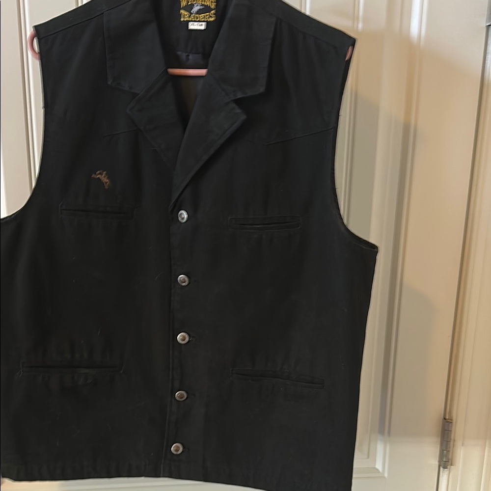 Black Button-Up Vest with Lapel Collar